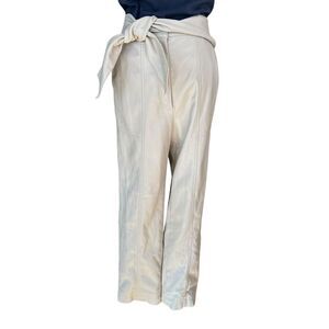 Jonathan Simkhai Tessa Faux‎ Leather High Rise Tie Waist Straight Leg Pants Tan